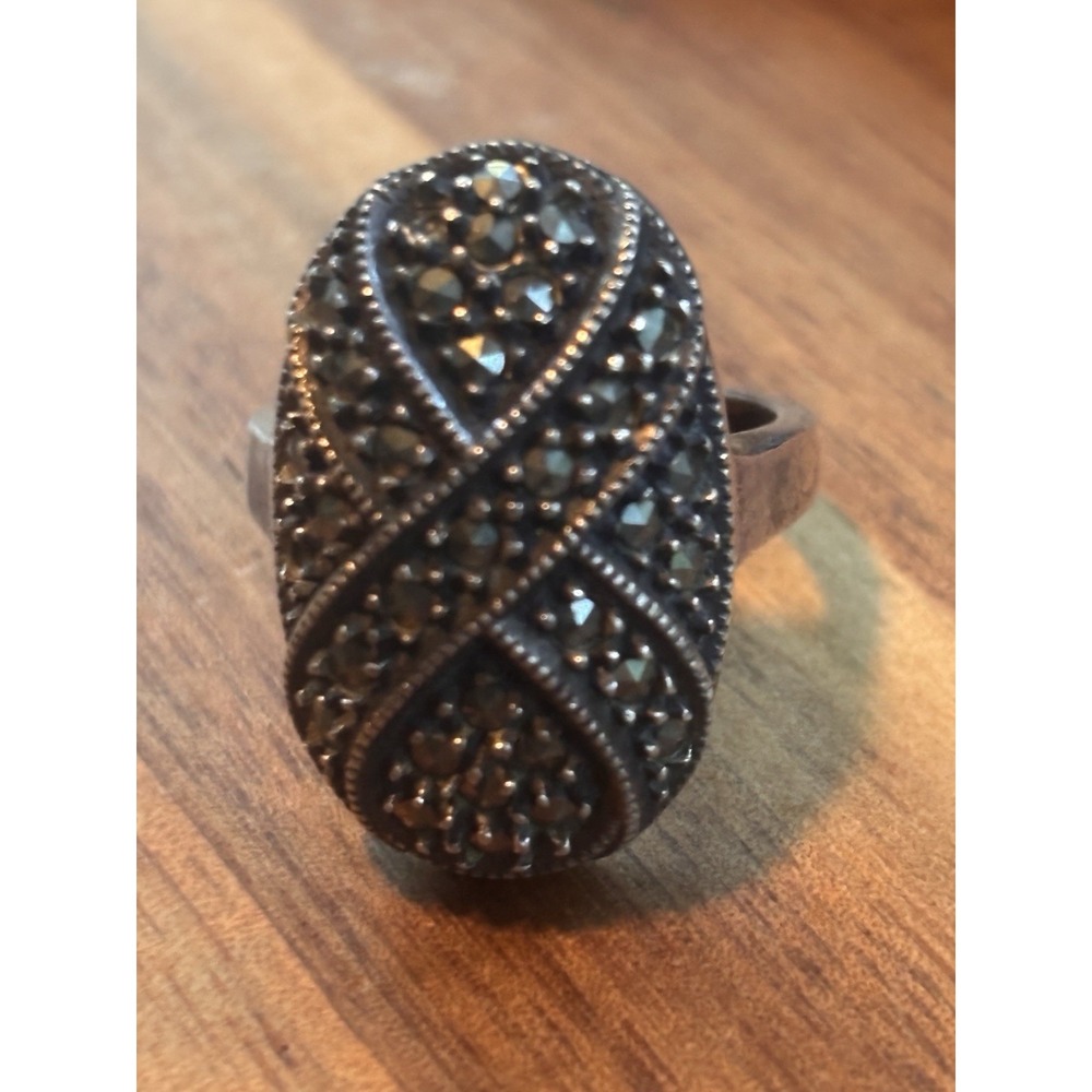 Judith Jack Sterling Silver Marcasite Ring 10.8 Grams Size 8